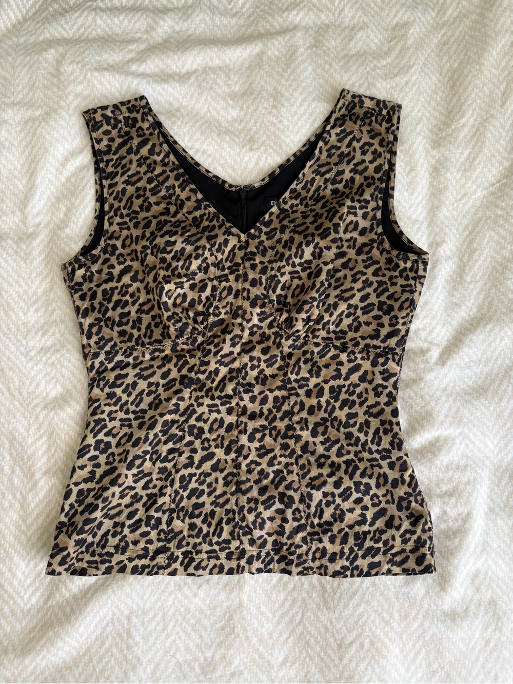 Express Silk Leopard Print V-Neck Tank Top - Tan & Black